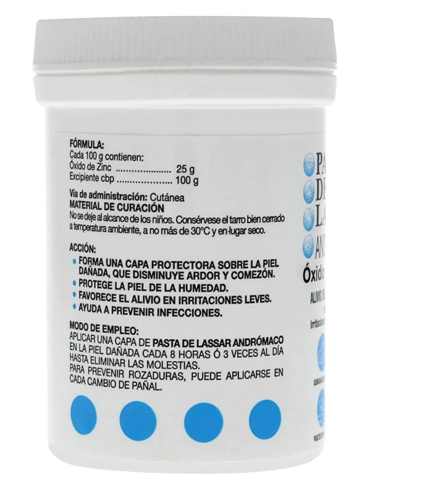 Pasta lassar (oxido de zinc 25%) alivio del ardor y comezón tarro con 125g