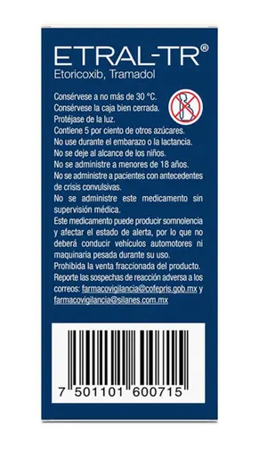 Etral-TR (Eterocoxib, Tramadol) 90,50 mg caja con 7 sobres